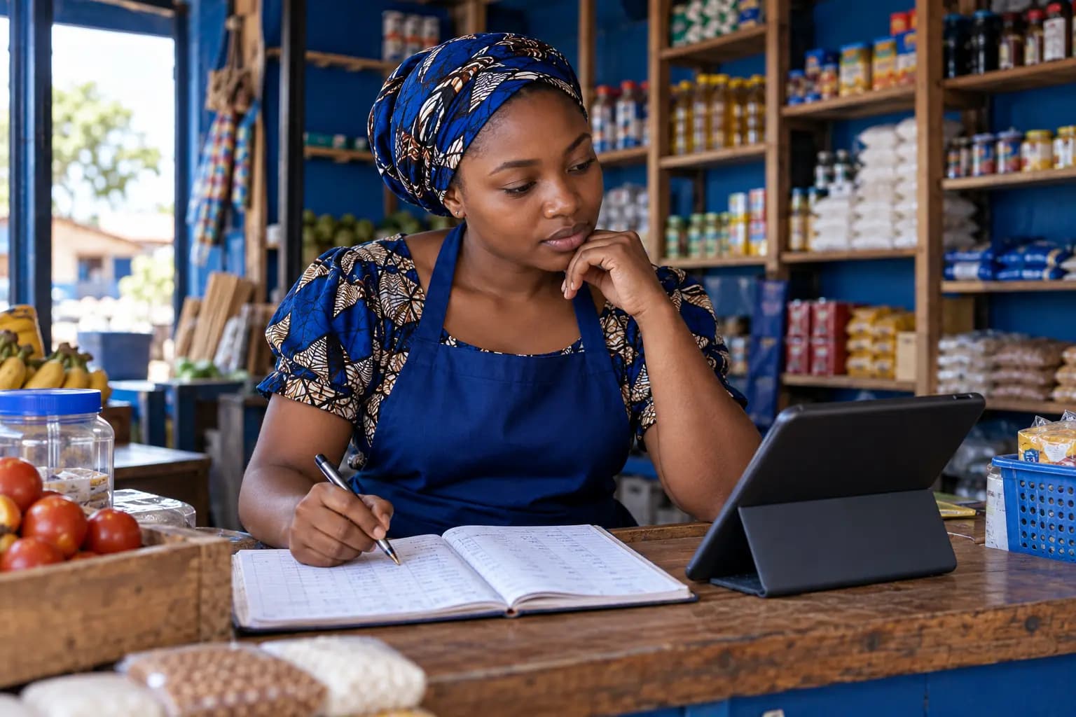 Tanzanian retailer using a barcode scanner and POS tablet