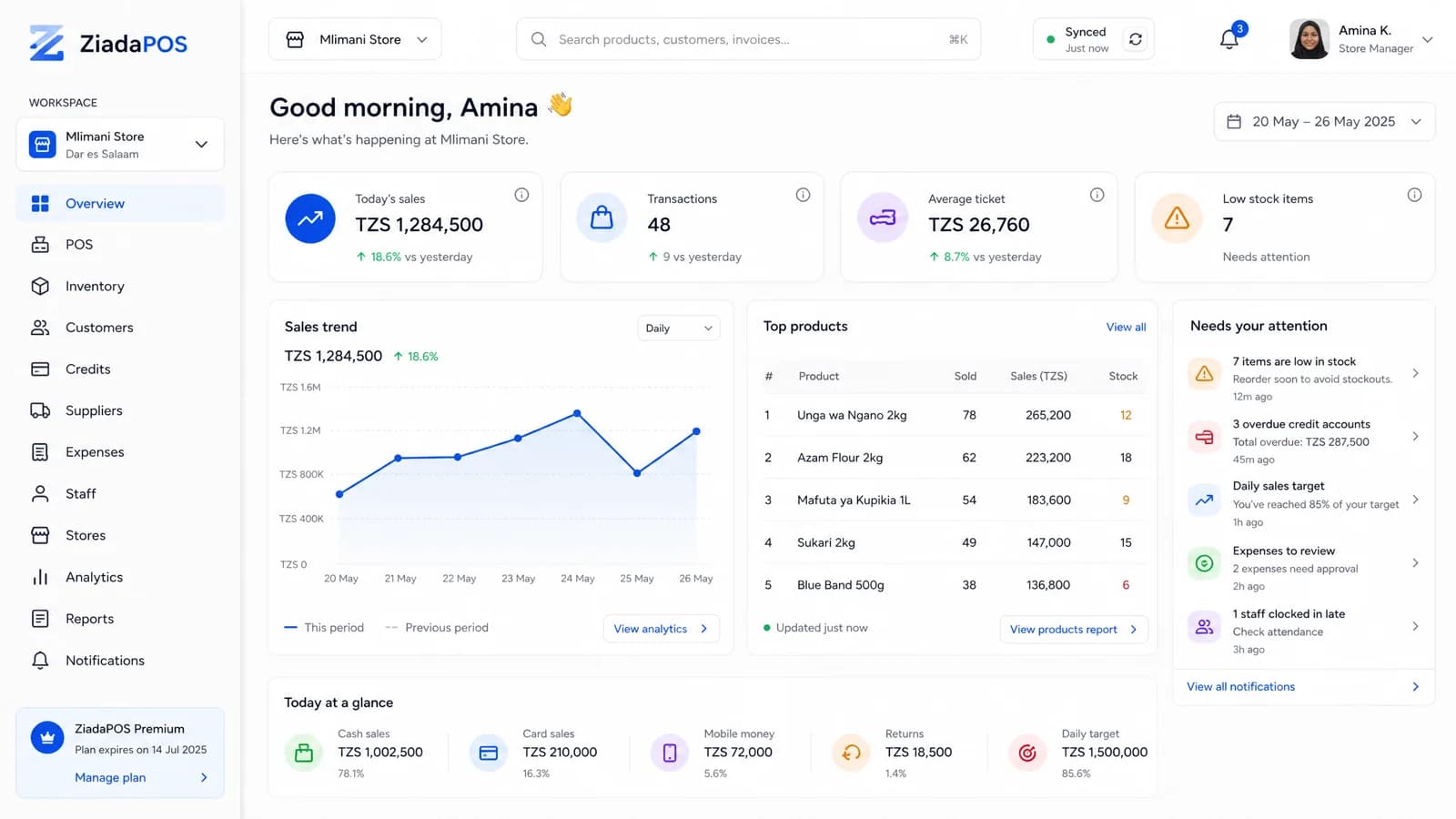ZiadaPOS dashboard overview