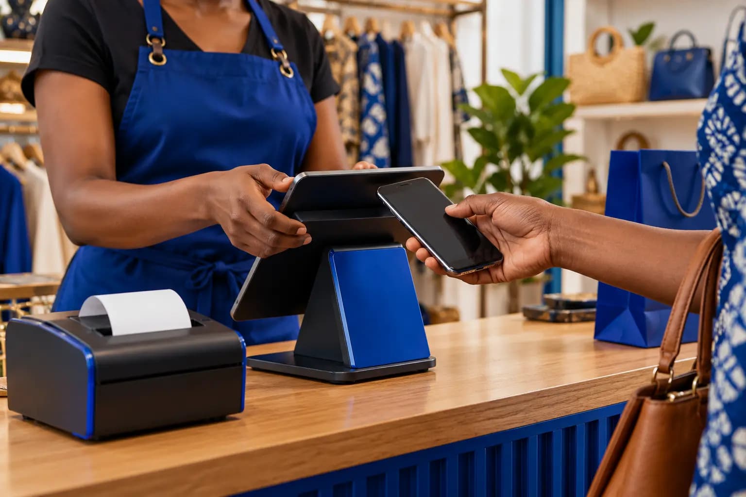 Customer making a mobile payment at a point-of-sale terminal